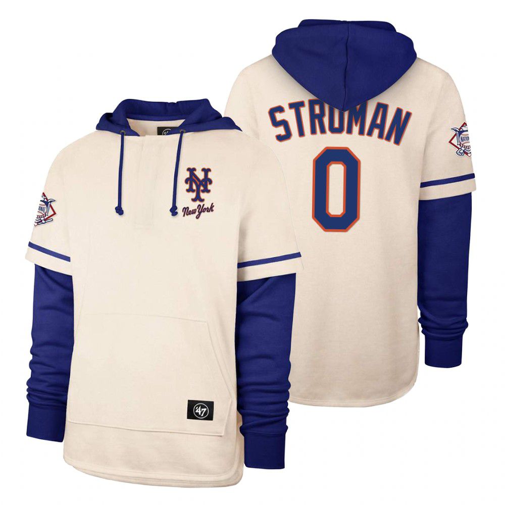 Men New York Mets #0 Stroman Cream 2021 Pullover Hoodie MLB Jersey->new york mets->MLB Jersey